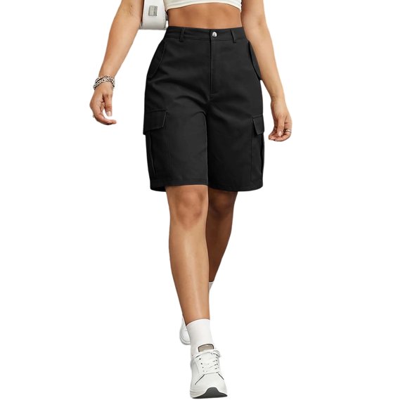 Noric Women's Cargo Shorts Multi Pocket Button Straight Leg Bermuda Shorts for Summer Outdoor Hiking Camping