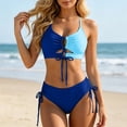 thumbnail image 2 of DHFJKG Bikini Sets For Women 2 Piece Swimsuits Hallow Out Ruched Bathing Suit With High Rise Briefs Bottoms Trendy Beachwear, 2 of 4