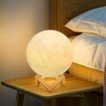thumbnail image 2 of Lámpara de luna, luz de noche, lámpara de noche, luz de luna impresa en 3D con soporte, control remoto/táctil y recargable por USB, luz de luna nocturna para niñas (8 cm), 2 of 5