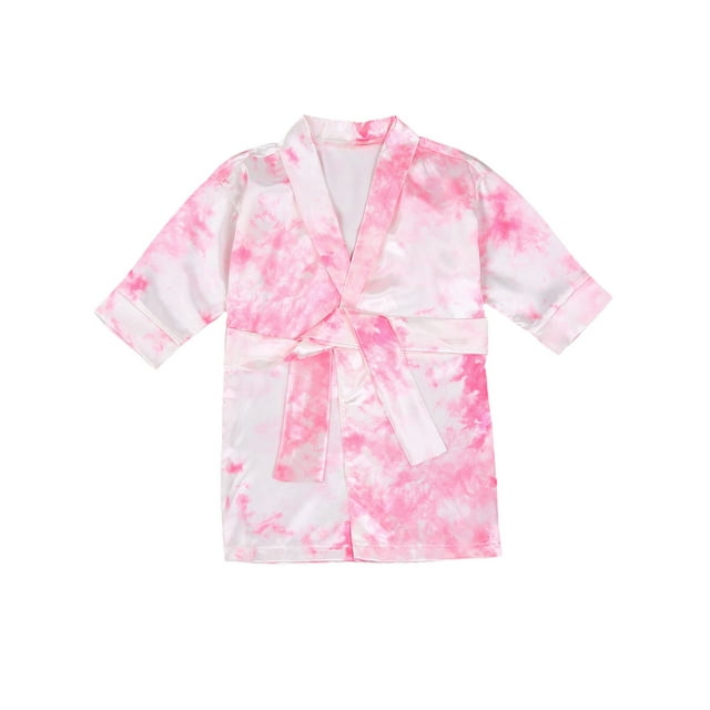 Aunavey Baby Girl Silk Satin Gown Sleepwear Plain Kimono Robe Toddler Kids Nightwear