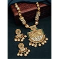 thumbnail image 2 of Artificial Imitation Jewellery Set Antique Traditional Stylish Ethnic Casual Wear Gold Plated Pearl Stone Beaded Pendant Necklace set Earrings(SMTPNE7136Mala9240CPY), 2 of 3