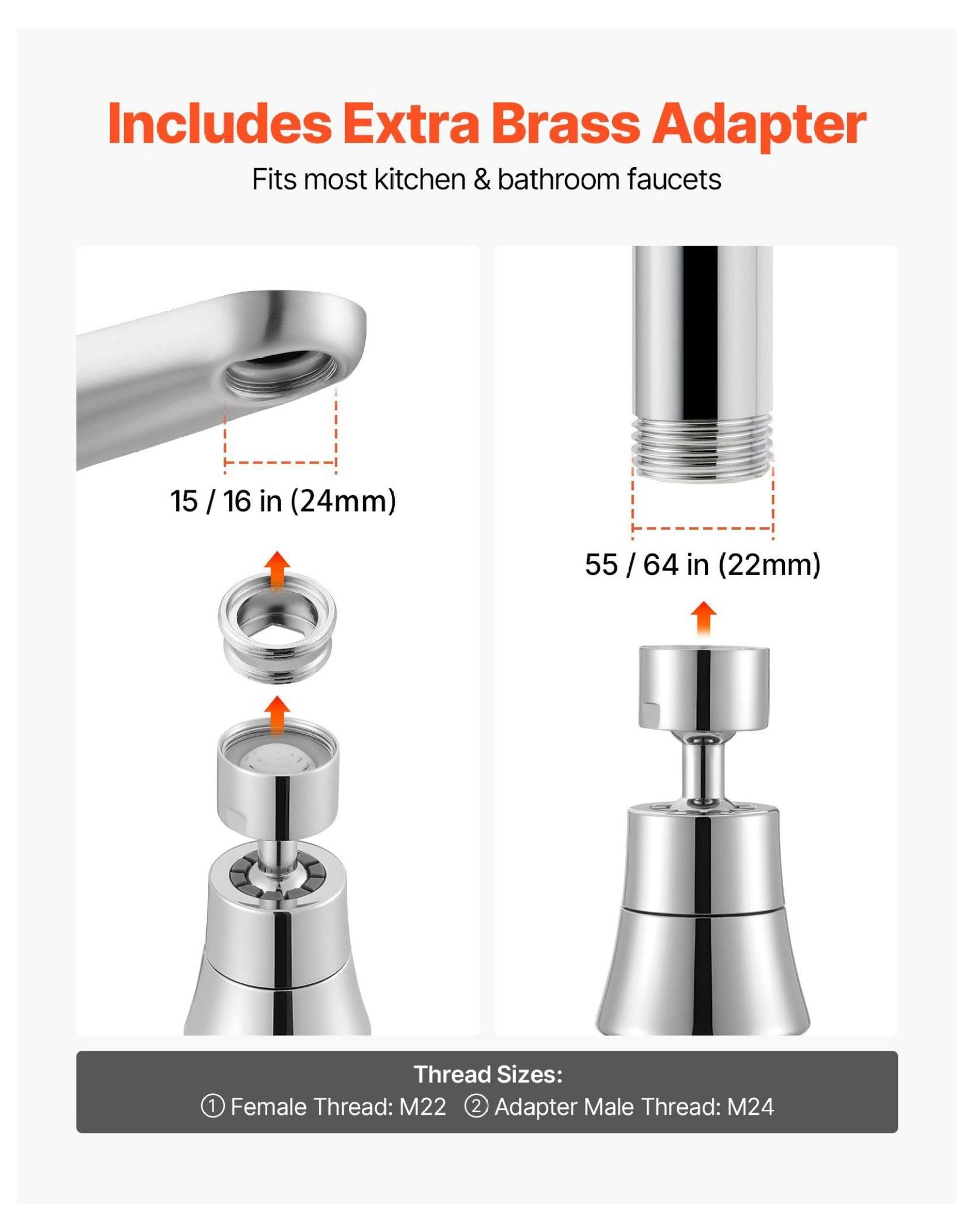 Faucet Aerator 360° Swivel Kitchen Sink Aerator - 5-Flow Brass Adapter - Flexible Rotation, Easy Install, Multi-Function Spray