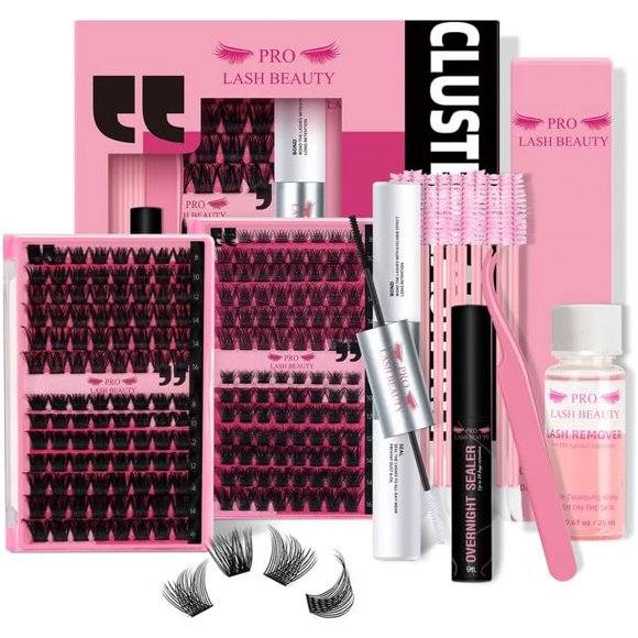 AIR-DIY Lash Extension Kit 4 Styles Mixed Lash Extension Kit Lash Clusters Kit with 208 Pcs Volume Natural Cluster Lashes Lash Bond and Seal Lash Remover Eyelash Applicator for Beginner (4 Styles Mix