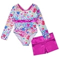 thumbnail image 3 of YONGHS 2pcs Kids Girls Dance Outfit Long Sleeve Leotard with Shorts Set for Gymnastic Workout Sports Rose 14, 3 of 7