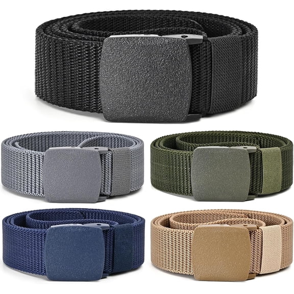 Men’s Nylon Belts, 5 Pack – Durable Casual Canvas Belt for Everyday Wear, Metal-Free Outdoor Belt with Adjustable Length, TSA Friendly for Travel and Golf