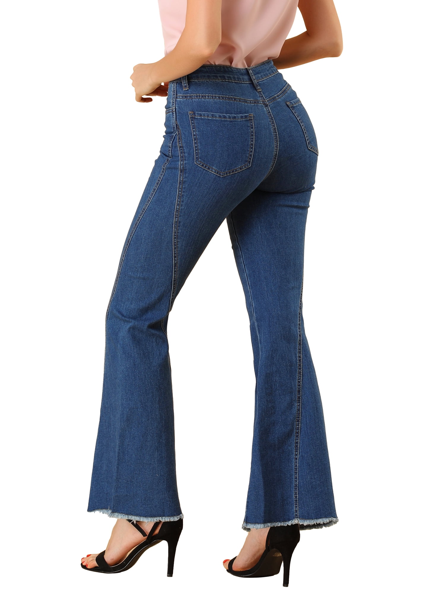 DARING DIVA Women's Flare Denim Pants High Waist Stretch Bell Bottoms Jeans L Blue