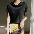 thumbnail image 2 of OSOLU Solid Color Elegant Ice Silk Heap Shirt Women Short Sleeve Tops New Silk Silk T-Shirt Tee Tops Trendy Dailywear, 2 of 4