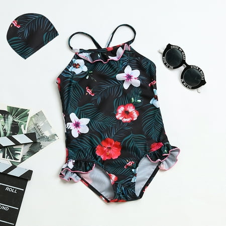 

EGNMCR Toddler Baby Girls Swimsuit One-Piece Swimwear Ruffled Backless Bathing Suit Tankini for M - Summer Savings Clearance