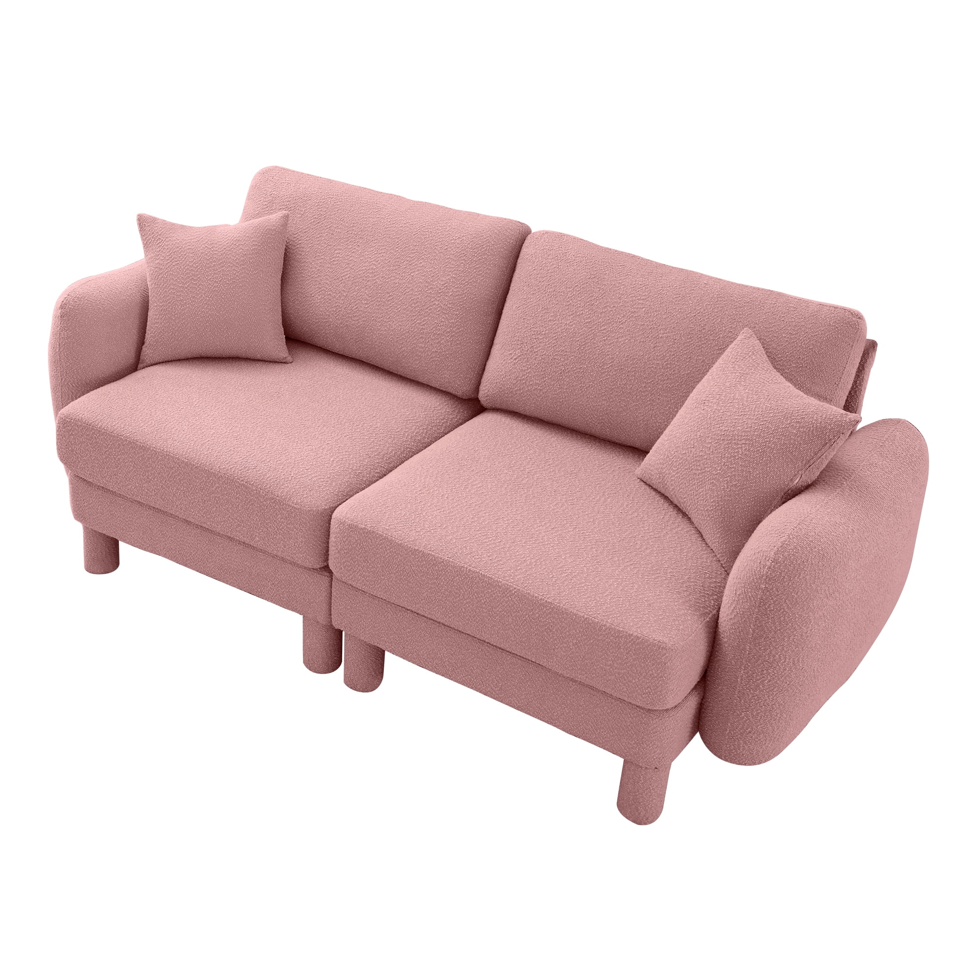 Gewnee Pink 2-Seater Boucle Loveseat with Shell Armrests & Fabric-Wrapped Cylindrical Legs - Ideal for Bedroom Reading Nook, Home Office Lounge