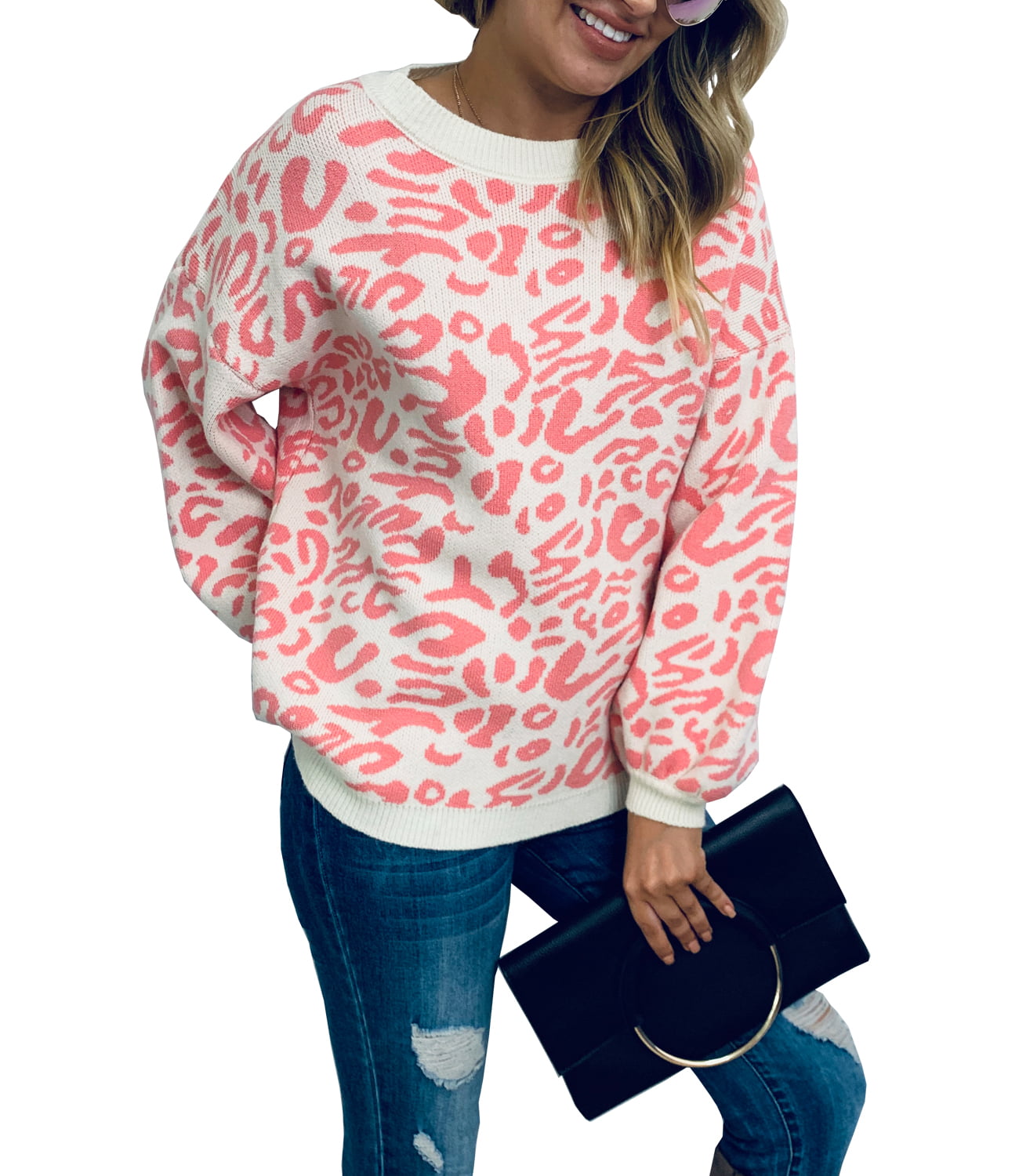 Cromoncent Girl Leopard Slim Fit Cute Jumper Pullover Knit Sweater