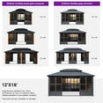 thumbnail image 5 of PURPLE LEAF 12' X 16' Sunroom Hardtop Gazebo Solarium Galvanized Steel Double Roof &Sliding Doors Outdoor Screen House for Patio Deck Backyard, 5 of 13