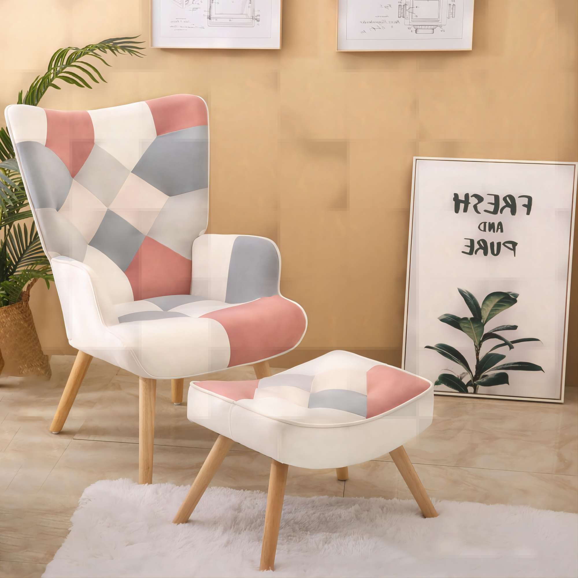 Zechuan Accent Chair with Ottoman Wingback Reading Chair Armchair