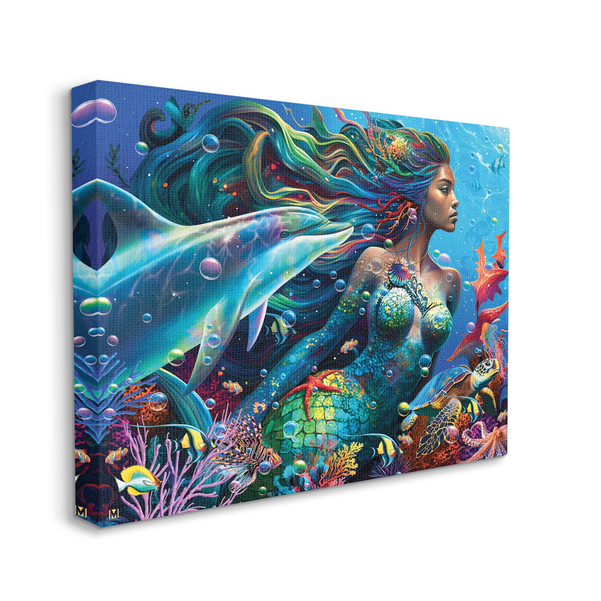 Stupell Industries Mermaid Underwater Sea Life Fairy Tales & Fantasy Painting Gallery Wrapped Canvas Print Wall Art, 20 x 16