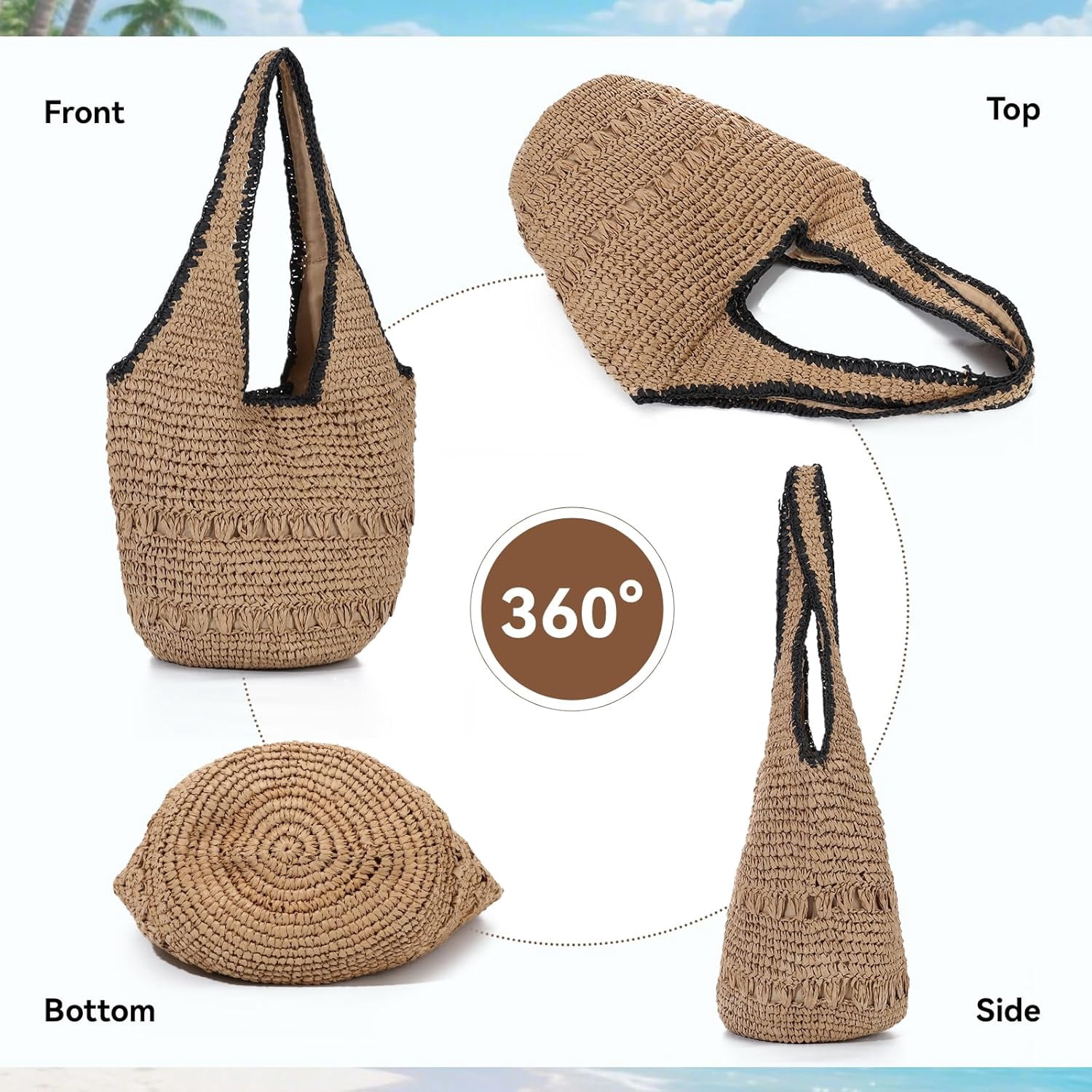 Beach Bags for Women Woven Summer Purses 2026 | Crochet Straw Bags, 13.8" Large Capacity, Tote with Magnetic/Zipper, Boho Handbag, Spring Summer, Vacation Purse