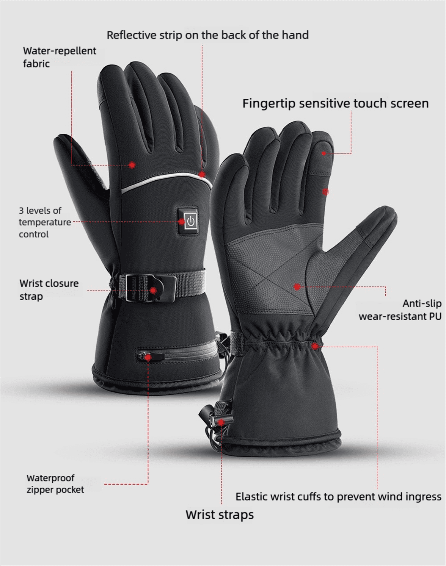 Heated Gloves for Men Women, Rechargeable Electric Heated Leather Skiing and Snowboarding Gloves