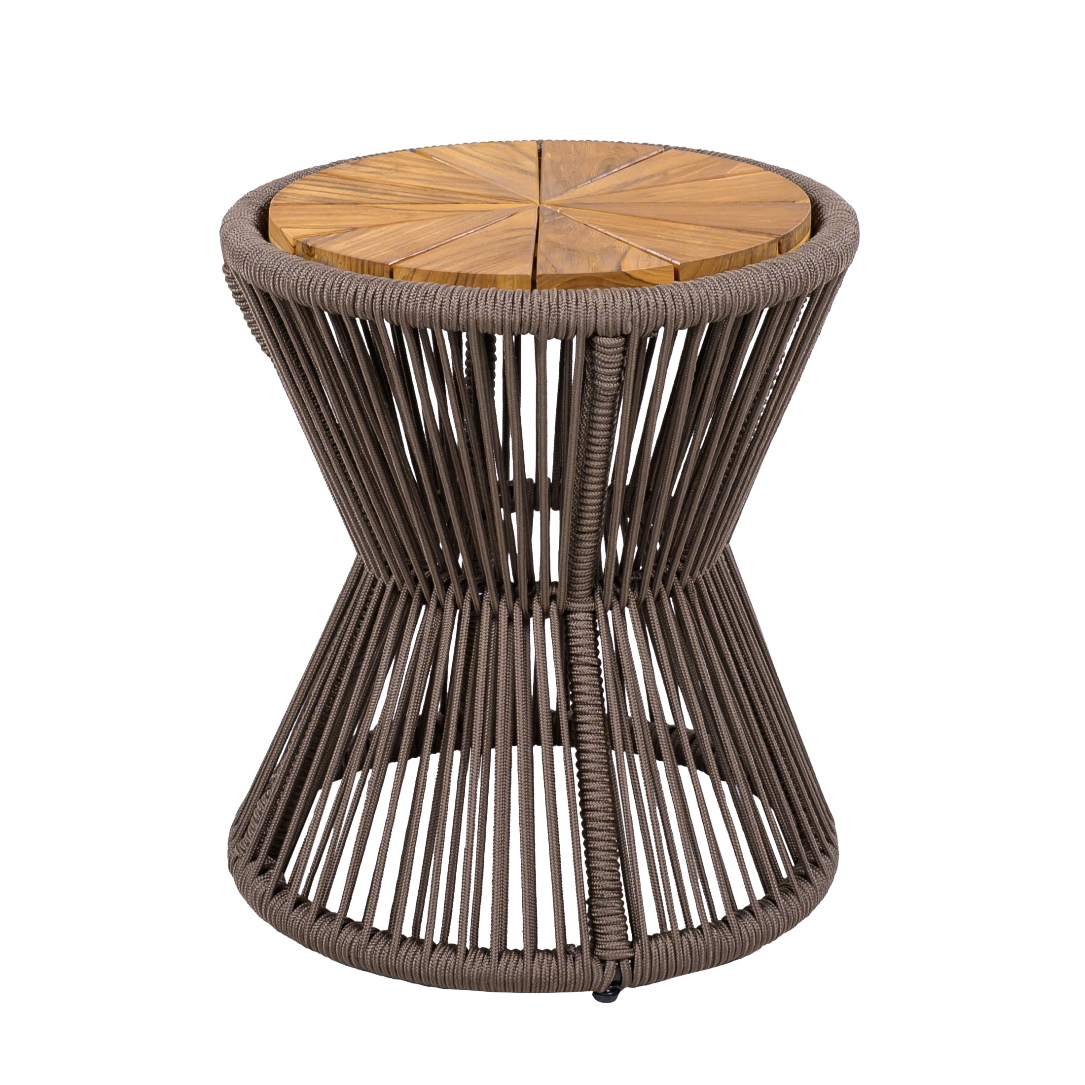 Christopher Knight Home Small Outdoor Side Table, Woven Rope Patio End Table, Dark Gray + Teak