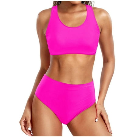 Limited Time Savings  Women s Solid Set Swimsuit  Sleeveless Push-Up Padded  Beachwear  Solid Color  for Pool/Sunbathing  Supportive Bra  Quick-Dry Material  Bathing Suits | Hot Pink M  Sopatenor
