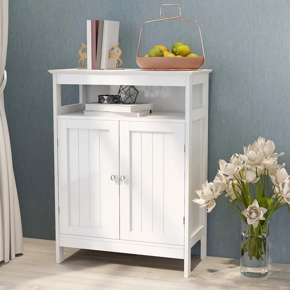 Zimtown Modern White Storage Cabinet, Kitchen Sideboard Buffet Cupboard, Bathroom Floor Cabinet with Doors & Shelf, 23.62x11.81x31.49 inch, White