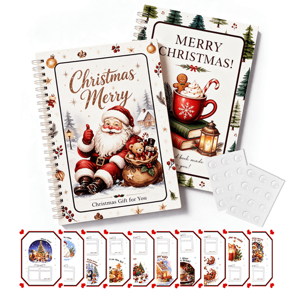 2PCS Merry Christmas Gifts Card Book for Adults 24 Sticky Dots 10-Page Spiral Bound Gift Card Booklet with PVC Cover DIY Christmas Gifts Card Book Stocking Stuffers for Kids Teens Man Woman