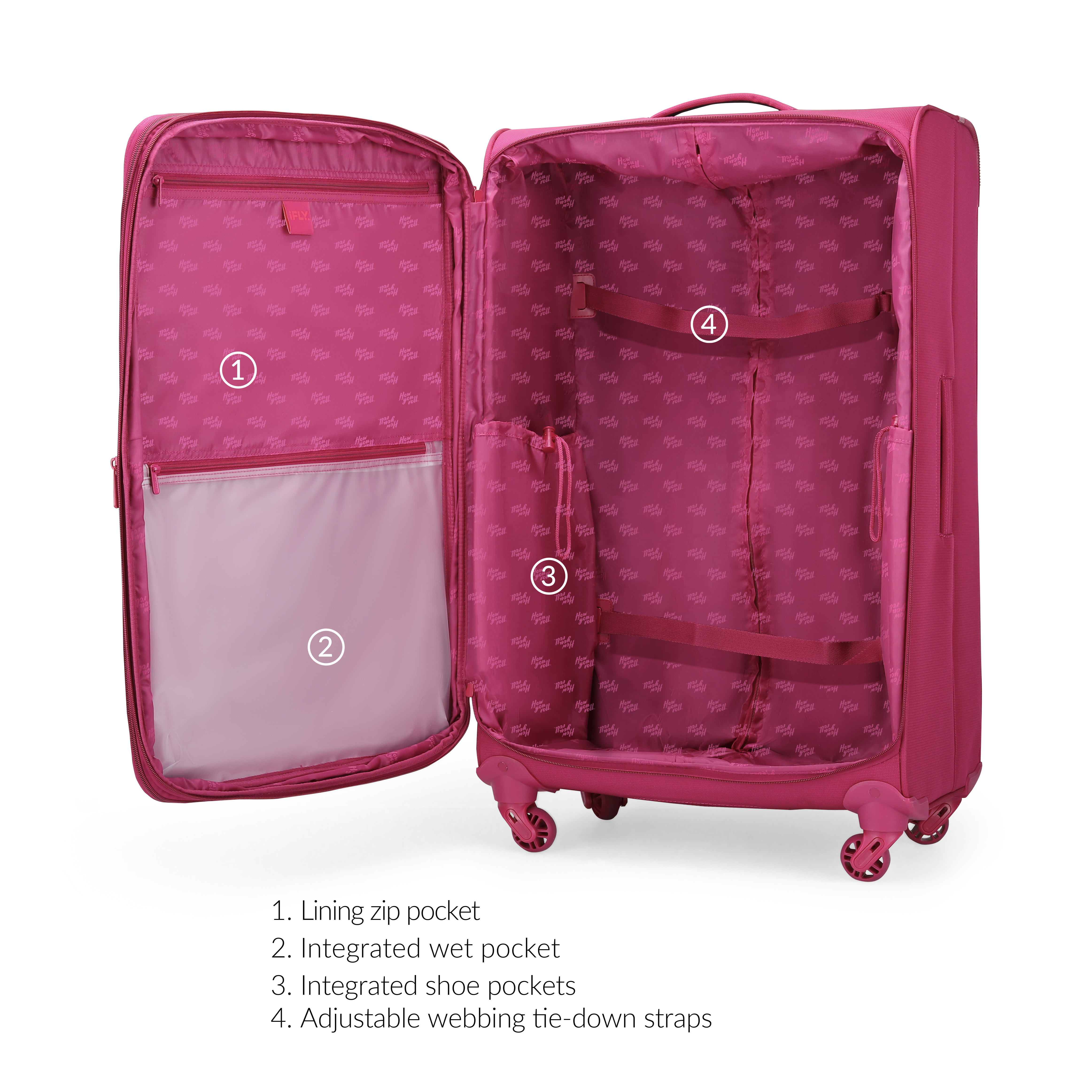 iFLY Softside Passion 24" Checked Luggage, Fuchsia - image 4 of 8