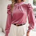 thumbnail image 4 of Spring Tops for Women Homenesgenics Clothes under $5.00 Ladies Fashion Solid Color Long Sleeve Round Neck Frenulum Shirt Woman Velvet/Pink XL, 4 of 6
