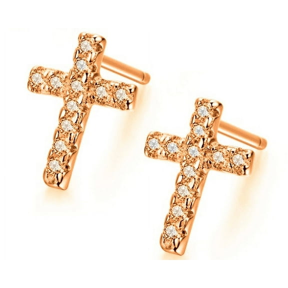 Paris Jewelry 14k Rose Gold Plated 2 Carat Created Cross Cubic Zirconia Stud Earrings Women