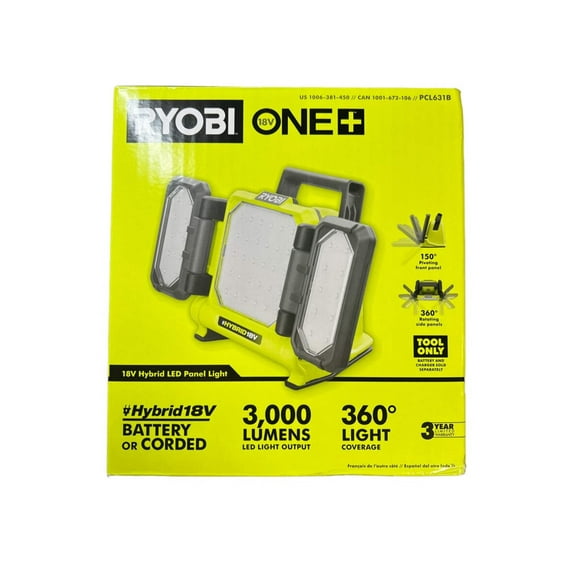 RYOBI Cordless ONE  18V 3,000 Lumens Hybrid LED Panel Light 3-Settings Bare Tool