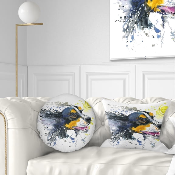 Designart Dog and Yellow Ball Watercolor - Abstract Throw Pillow - 12x20