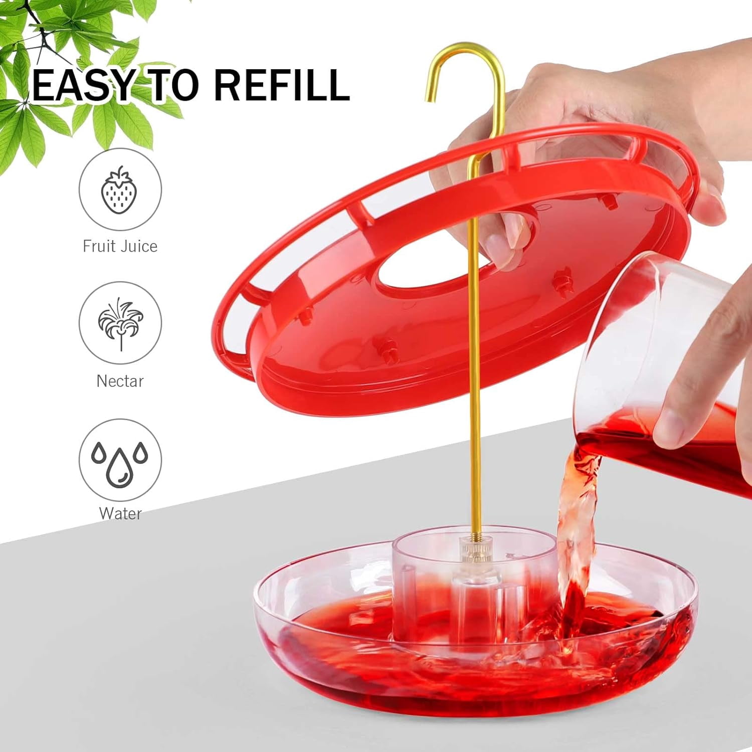 Hummingbird Feeder for Outdoors, 2 Pack, Leak-Proof, Easy to Clean and Refill, Saucer Humming Bird Feeder Plastic, Including Hanging Hook, with 5 Feeding Ports