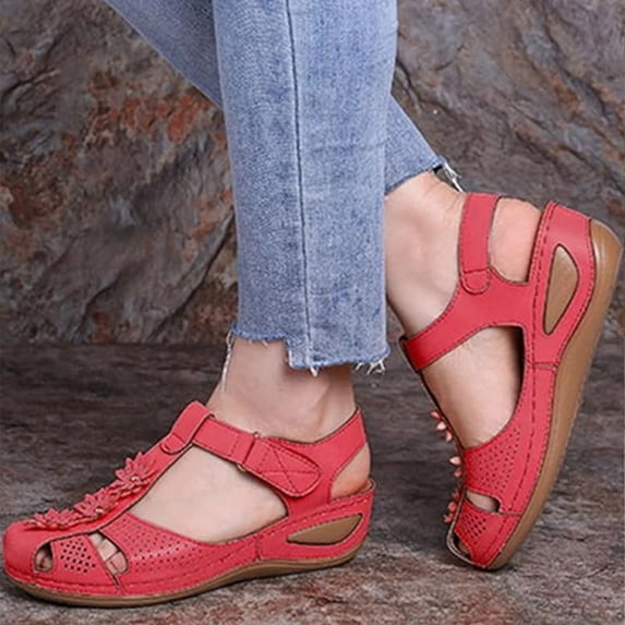 Sandals Women Dressy Summer Closed Toe Wedge Platform Sandals Vintage Casual Hollow Out Orthopedic Shoes Comfy Bohemia Gladiator Ladies Shoes, 43