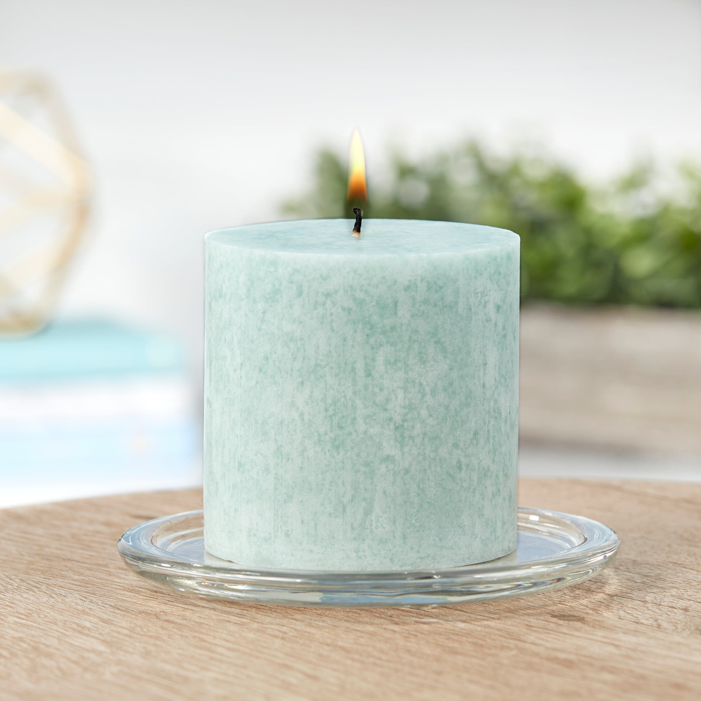 Mainstays Unscented Decorative Mottled Pillar Candles, 3x3inch tall, Green Mottled Color