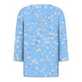 thumbnail image 4 of CYMMPU Loose Fit V Neck Spring Tops Floral Printed Blouses for Women Dressy Casual T-Shirts Fall Fashion Shirts 3/4 Sleeve Business Elegant Work Topss S, 4 of 5