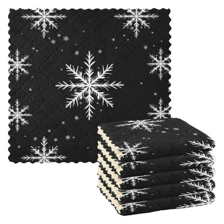 

6 Pieces of Kitchen Towels 11x11Inch Kitchen Dish Cloths Kitchen Dish Towels Reuseable Cleaning Cloths Christmas Style Snowflakes4