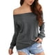 thumbnail image 1 of Top con hombros descubiertos para mujer, jersey de manga larga de Color puro, camisa holgada elástica para mujer, Top para fiesta diaria, trabajo, gris S, 1 of 6