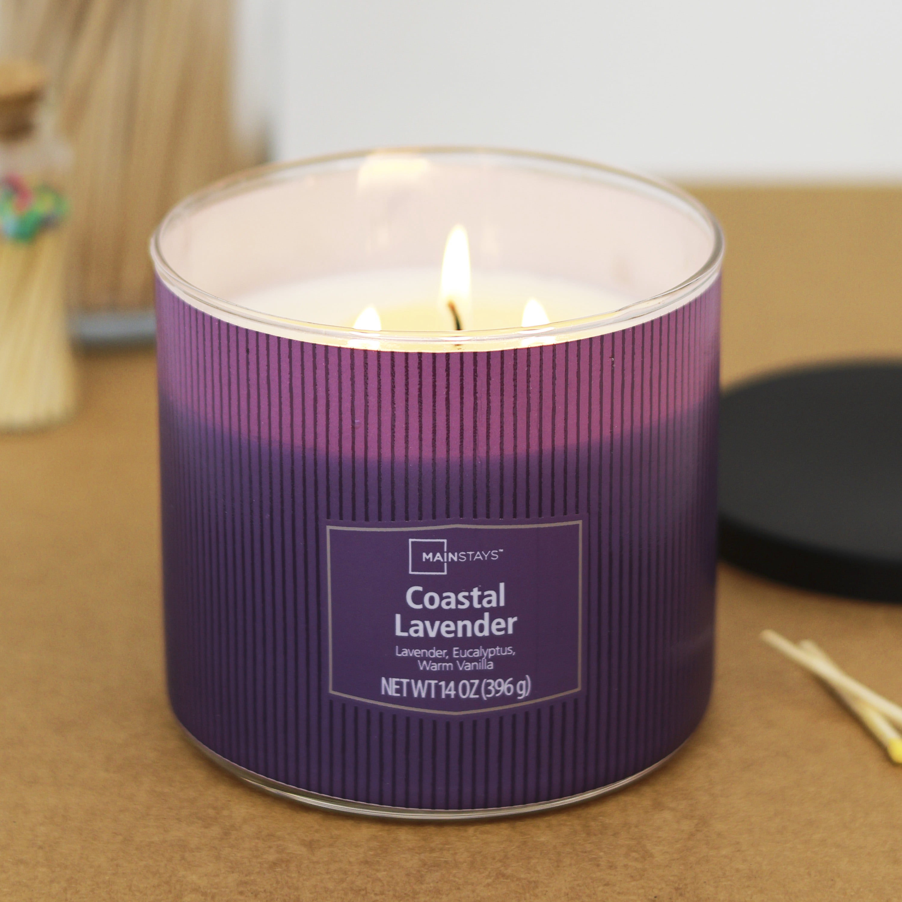 Mainstays Coastal Lavender 3-Wick Decorative Wrap Candle, 14 oz
