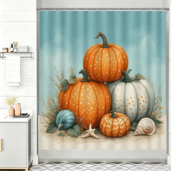 Fall Shower Curtains A group of pumpkins sitting on top of each other Shower Curtain 72 x 72 Fancy Shower Curtain