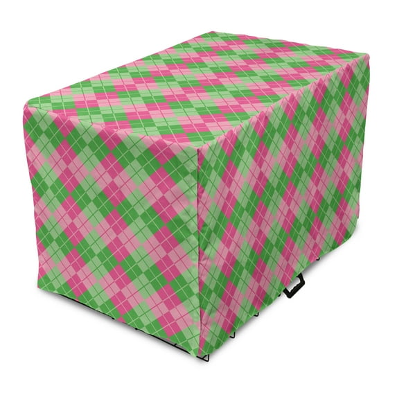 Abstract Dog Crate Cover, Argyle Inspired Classic Print in Lively Tones, Easy to Use Pet Kennel Cover Small Dogs Puppies Kittens, 7 Sizes, Pink Lime Green, by Ambesonne