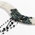 thumbnail image 5 of NICKSUN Women Multi‑Layer Choker Necklace, White Imitation Pearl & Green‑Black Speckled Beaded Collar with Floating Black Bead Tassel, Gothic Statement Neck Jewelry for Party Costume, 5 of 7