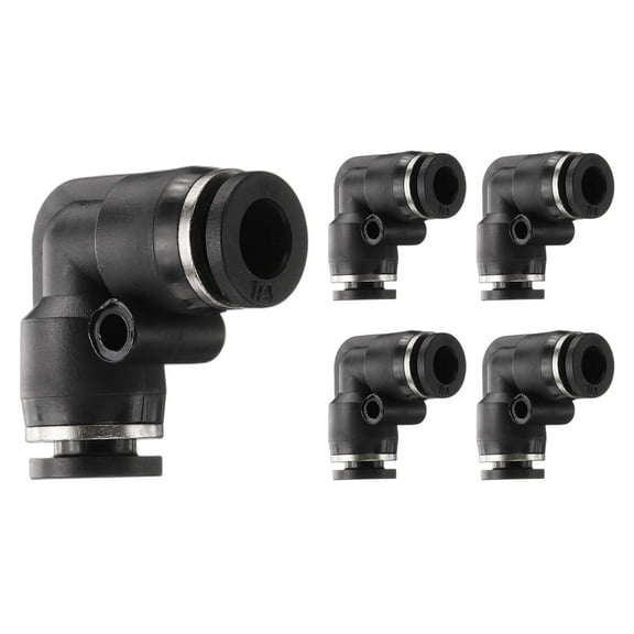 Uxcell 5pcs Push to Connect Fitting 1/4" Tube OD 90 Degree Quick Connector Push to Connect Adapter Zinc Alloy Air Line Hose Fittings for Industry Air System PV1/4, Black