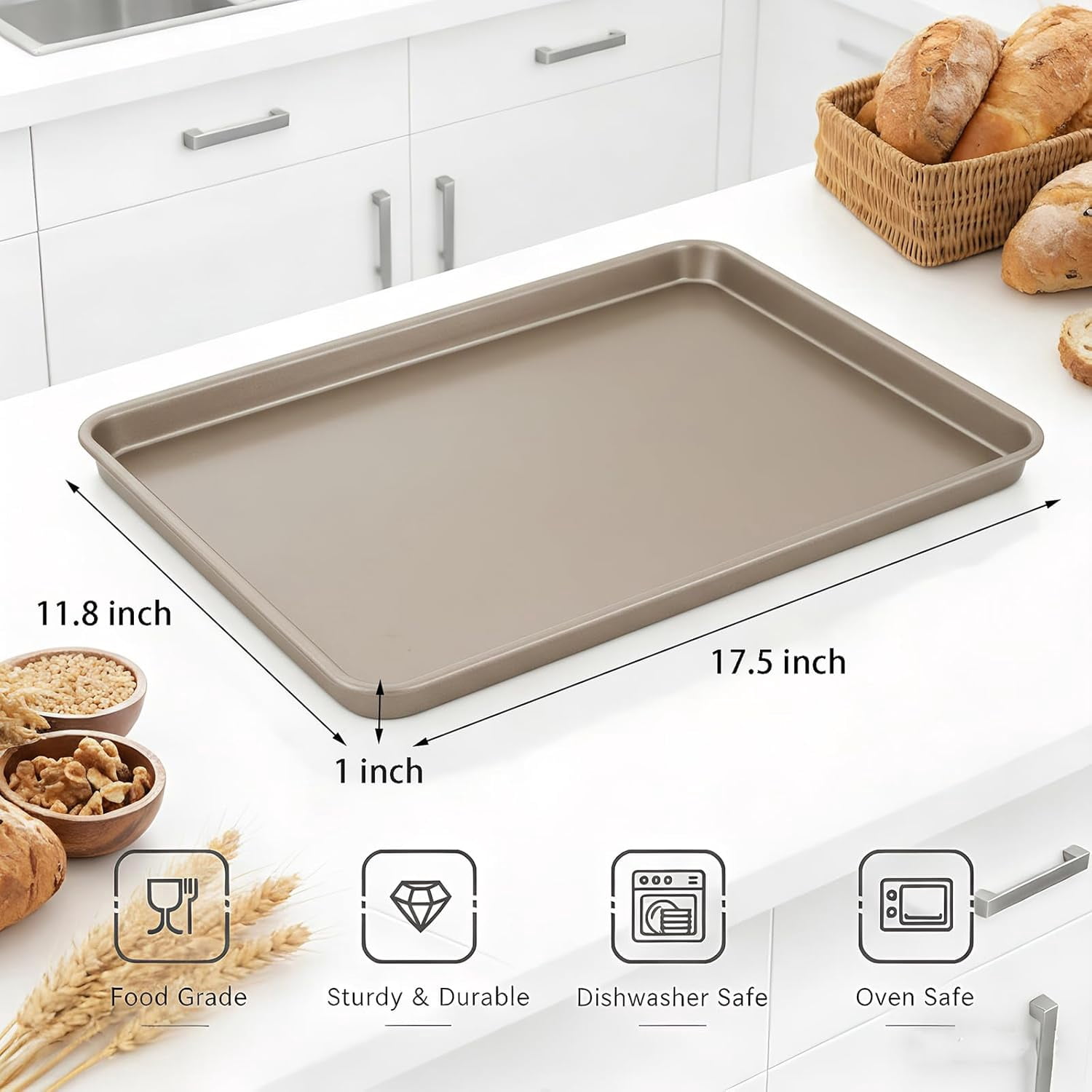 Nicunom Set of 2 Sheet Cake Pan, 11.8" x 17.5" Cookie Sheet, Nonstick Baking Pans Bakeware Toaster Oven Trays Set, Perfect for and Roasting, Commercial Or Home Use