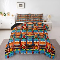 Manfei Hippie Geometric Aztec Bedding Comforter Set, Tribal Western Bohemian Twin Comforter Sets, Mandala Theme Reversible Bedding Set, Lightweight Room Decor, 2pcs