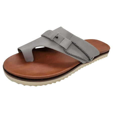 

Flat Sandals for Women Comfort Sole PU Leather Shoes Casual Soft Big Toe Foot Correction Flat Shoes Orthopedic Toe Ring Slides Flip Flops