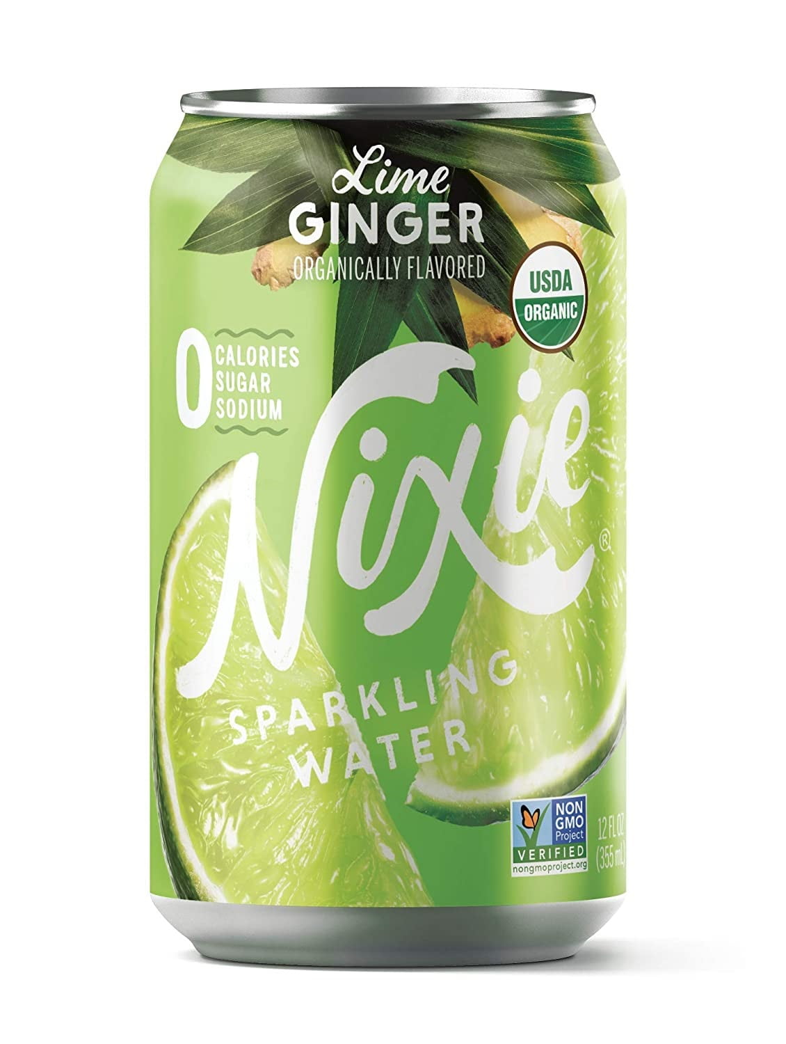 Nixie Sparkling Flavored Water, Lime Ginger, 12oz (Pack of 24)