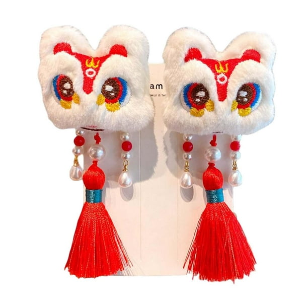 Pinzas para el pelo de año Nuevo Chino, accesorios para el cabello, borlas, pinzas para el pelo de león para niñas, mujeres, disfraz de Estilo B CUTICAT Lazo para el pelo de San Valentín