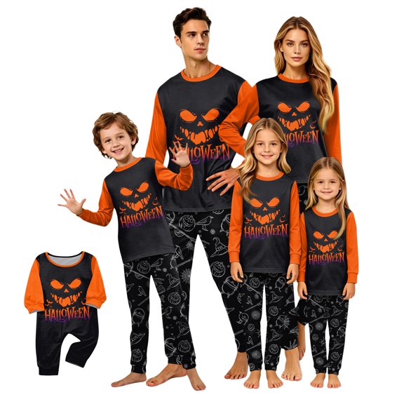 Halloween Family Matching Pajamas Breathable Holiday Sleepwear Premium Loungewear Nightwear Set Style Long Sleeve Homewear Classic Festive Group Apparel Halloween Gifts Women M