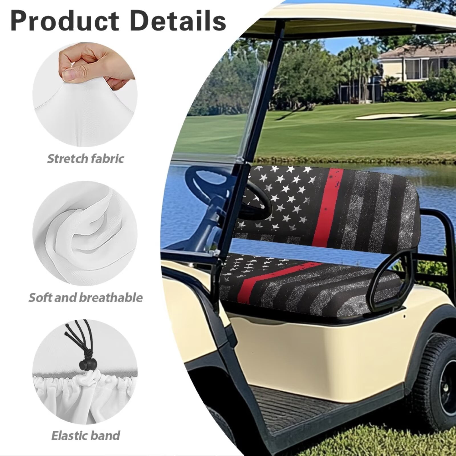 Pzuqiu Golf Cart Seat Covers Golf Cart Front Seat Covers American Firefighter Flag Elastic Portable Easy to Install Golf Blanket Suitable for All Seasons