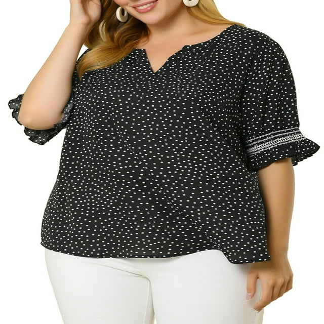 CHUANK Tenues d'Été pour Femmes Grande Taille, Blouses Mode à Pois et Fleurs