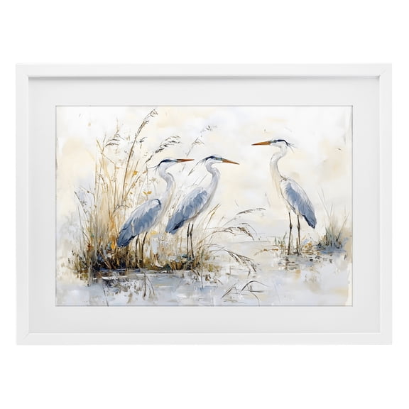 Stupell Industries Blue Heron Trio in Wetlands White Framed Print Under Glass, design by LSR Design Studio
