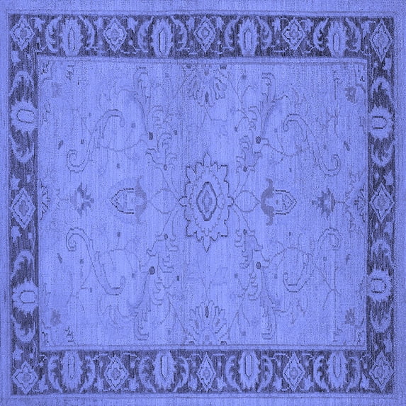 Ahgly Company Machine Washable Indoor Square Oriental Blue Traditional Area Rugs, 8' Square
