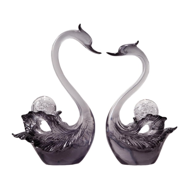 2 estatuas de pareja de cisnes para decoración de mesa, centro de mesa moderno, colección de regalo de resina Gris